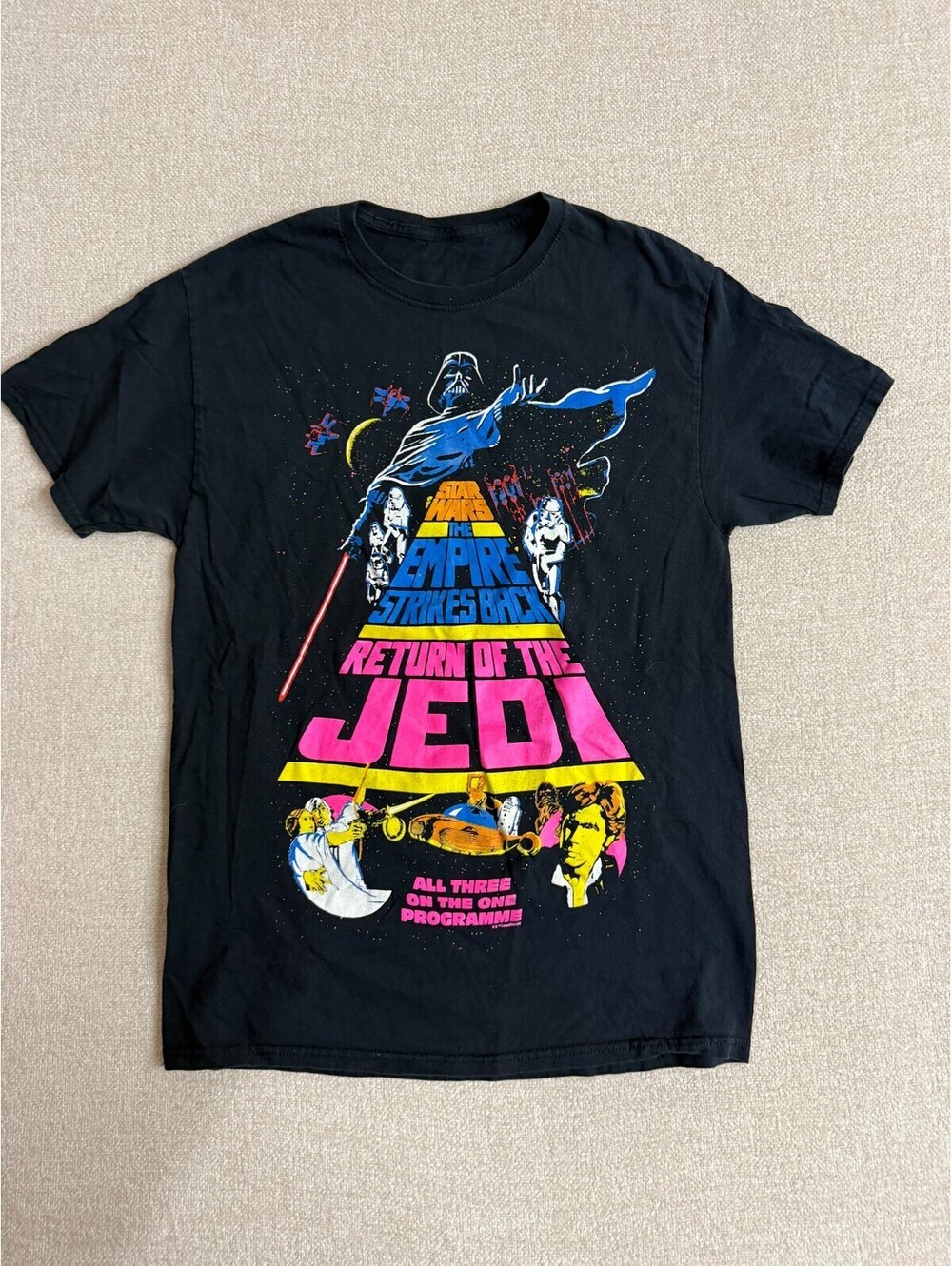 Star Wars All Three On The One Programme Mens Small Black Graphic T-Shirt